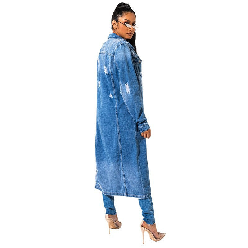 Women's Denim Trench For Spring Fashion Vintage Coats