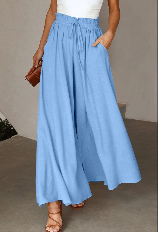 Women's Solid Color High Waist Drawstring Super Loose Flared Pants