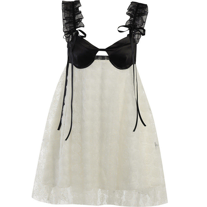 Women's Knitted Stitching Lace Strap Dress Summer Dresses