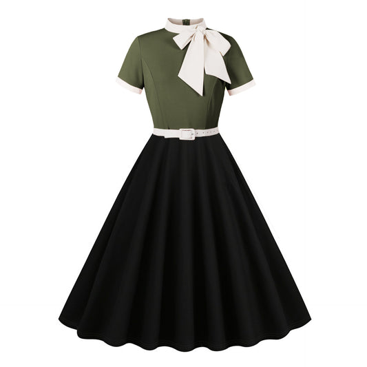 Women's Dress Sleeve Summer Bow Patchwork Elegant Dresses