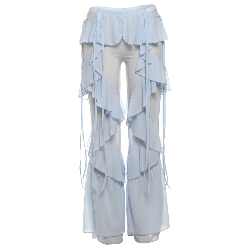 Autumn Street Fashion Tie Patchwork Ruffled Pants