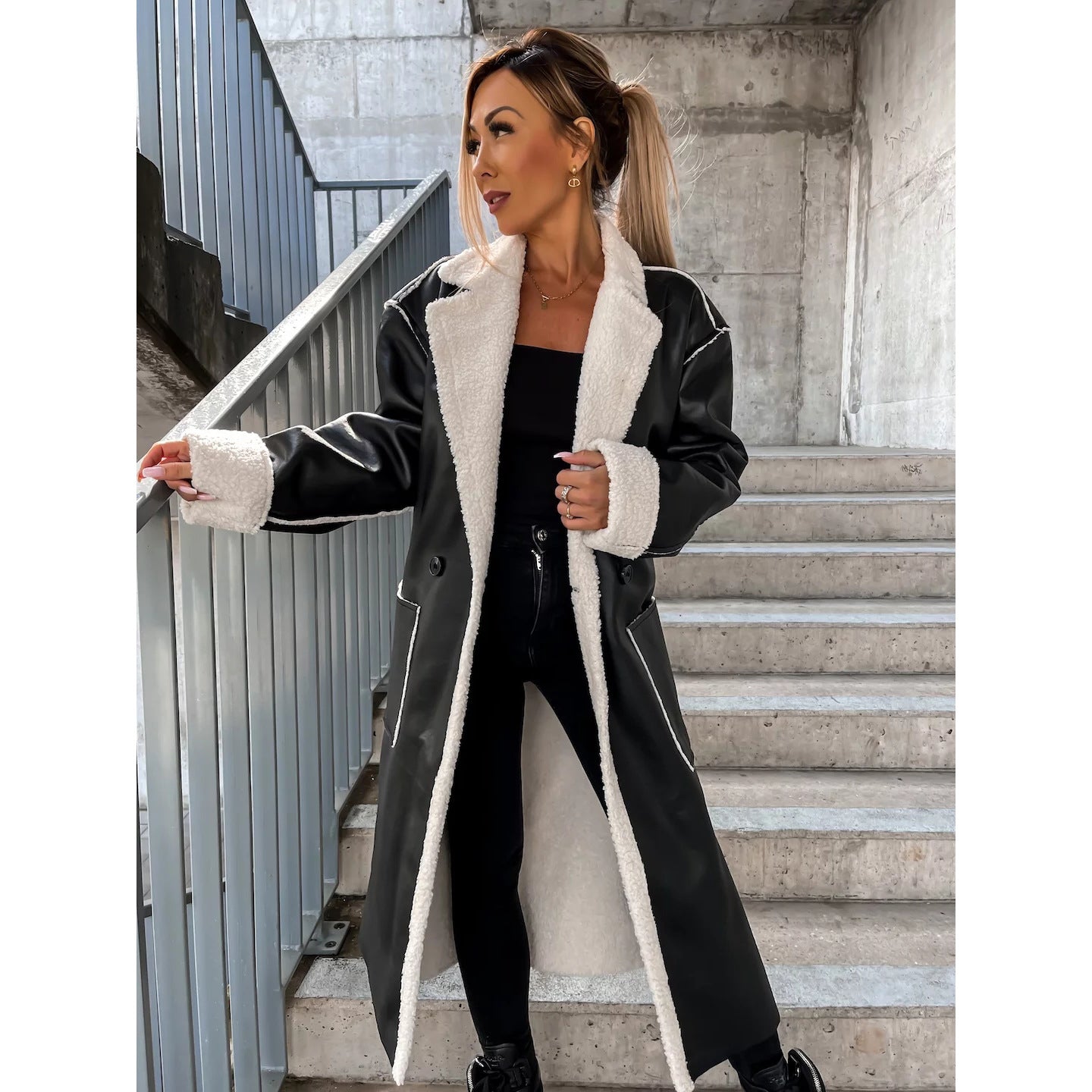 Women's Casual Leather Thickened Trench Loose Fashionable Jackets