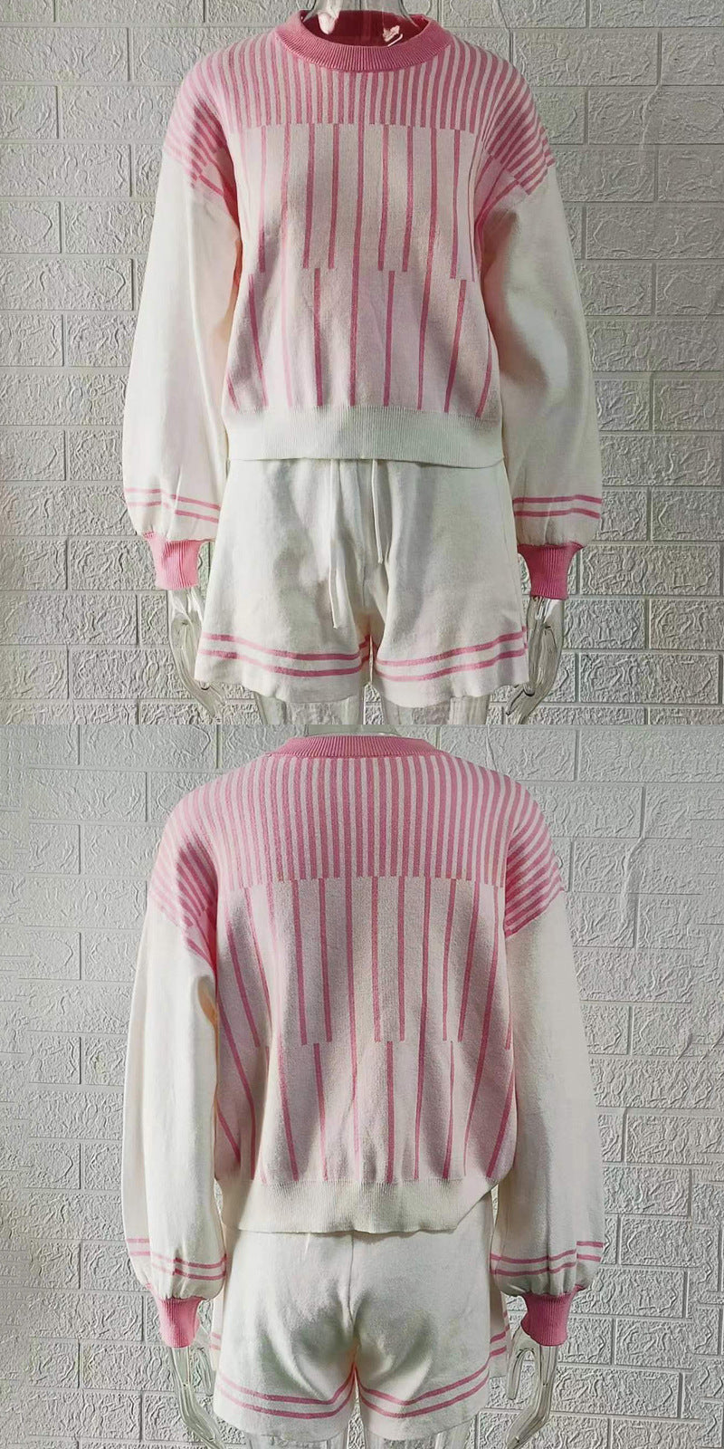Women's Mixed Color Stripe Long Sleeve Two-piece Sweaters