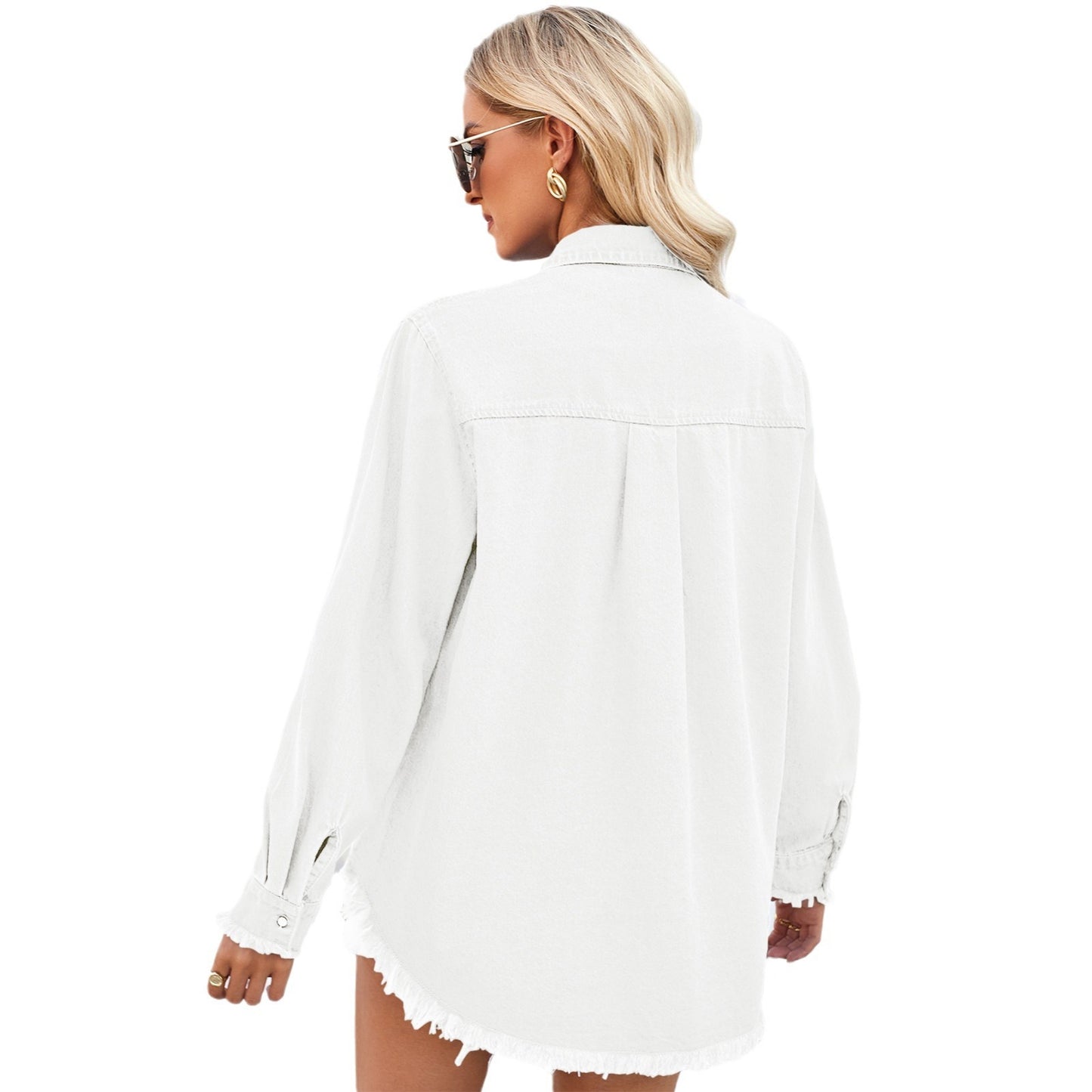 Women's Washed Loose Raw Hem Sequined Pocket Vests