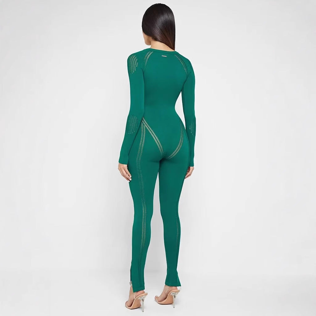 Women's Sexy Tight Trousers Fashionable Striped Knitted Sweaters