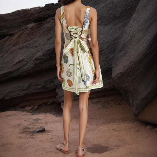Backless Print Casual Strap Mini Dress Dresses