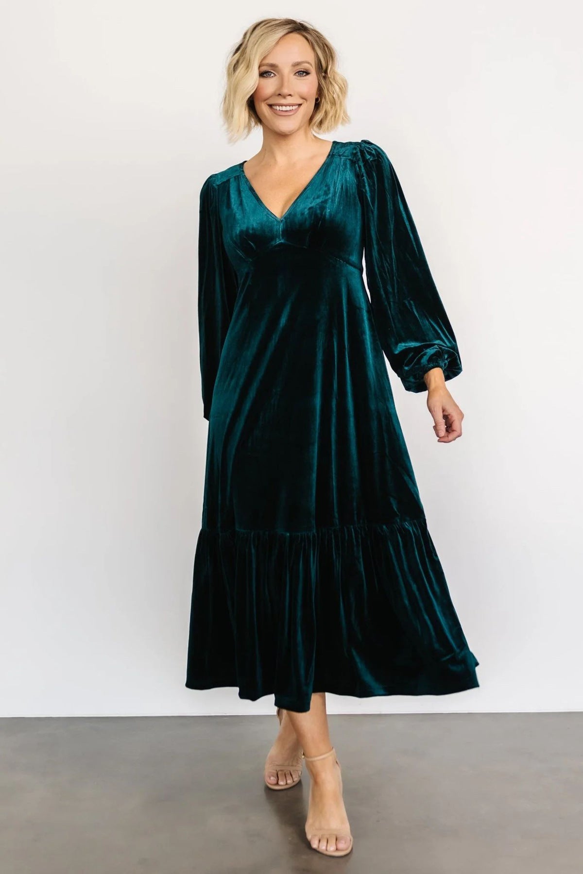 Collar Puff Sleeve Veet Ruffled Dress Dresses