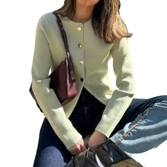 Women's Casual Minimalist Long Sleeve Button Base Knitwear