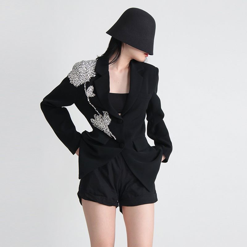 Women's Elegant Beaded Three-dimensional Flower Stitching Loose Blazers