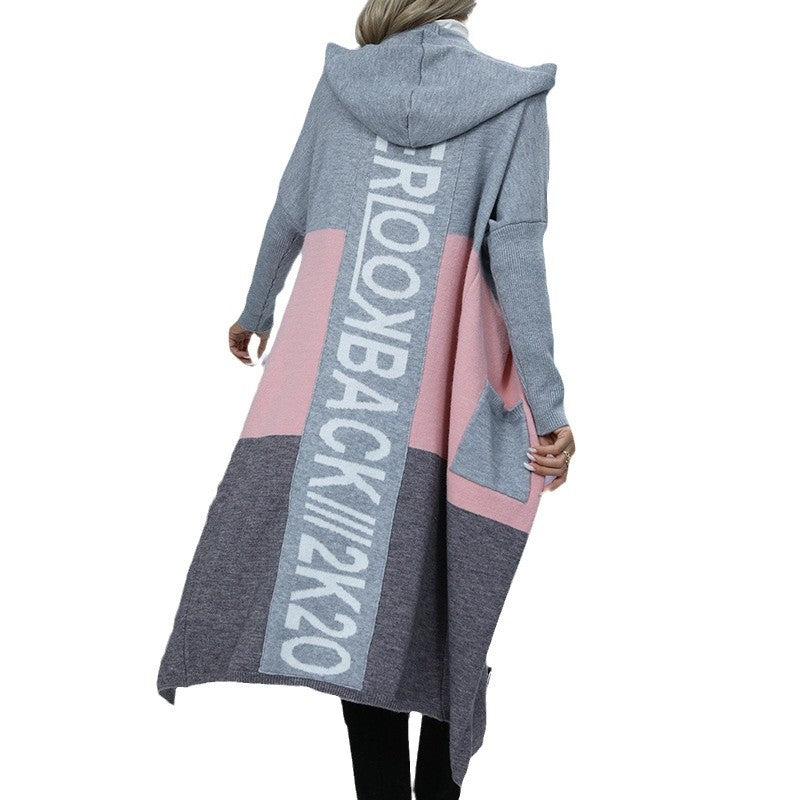 Women's Color Matching Pocket Personalized Letter Hooded Knitwear