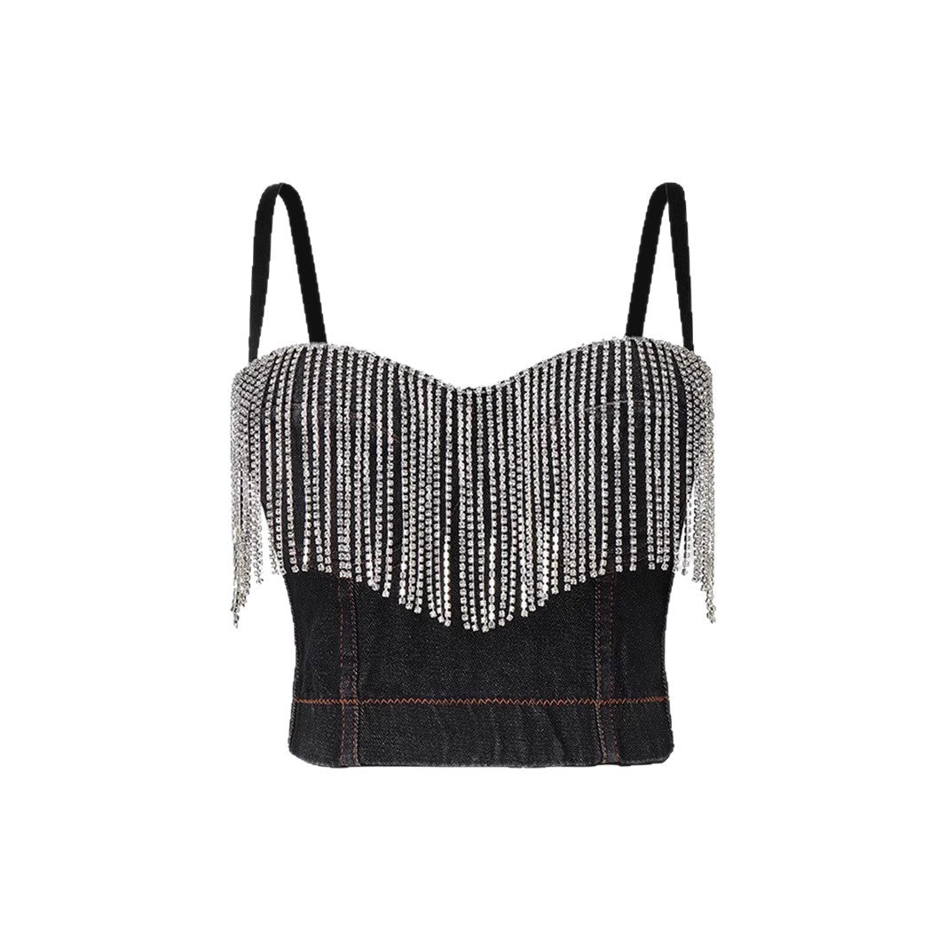 Women's Tube Design Sense Tassel Rhinestone Sling Tops