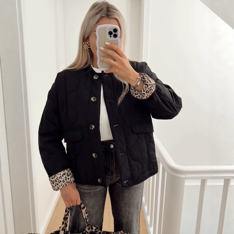 Women's Street Fashion Casual Quilted Cotton Black Coats