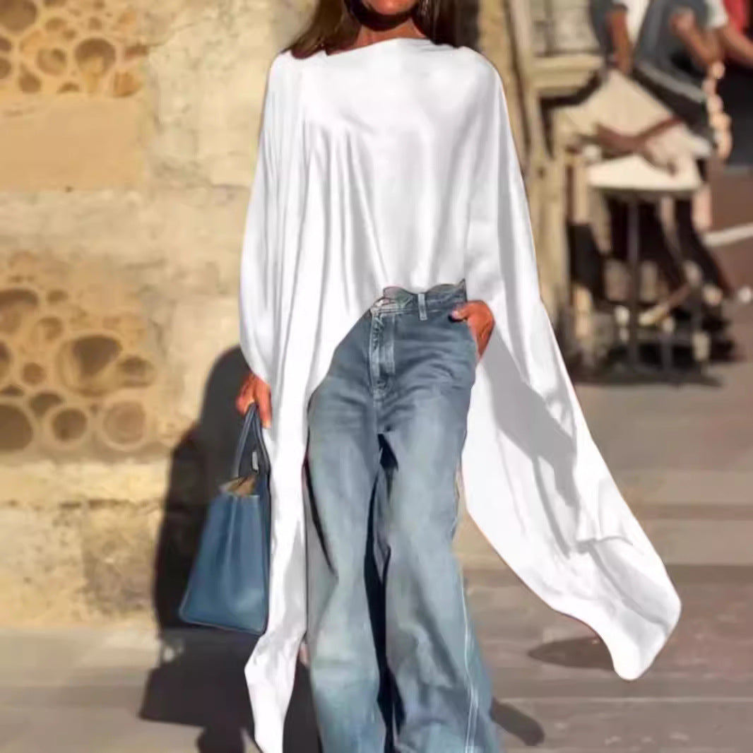 Women's Color Irregular Hem Loose Stylish Long Blouses