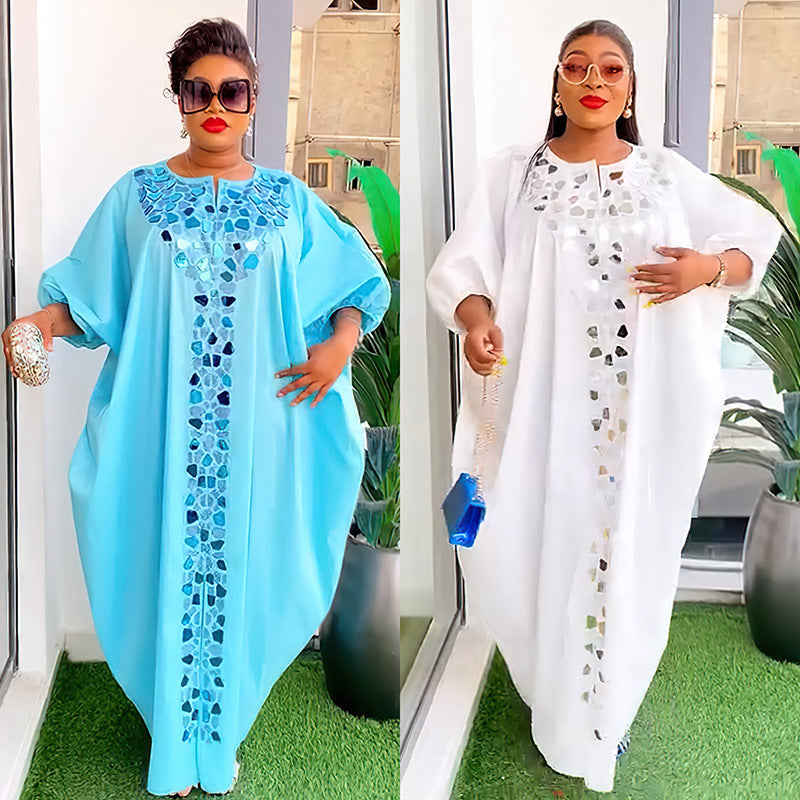 Women's Rhinestone Irregular Patch Dress Africa Loose Dresses