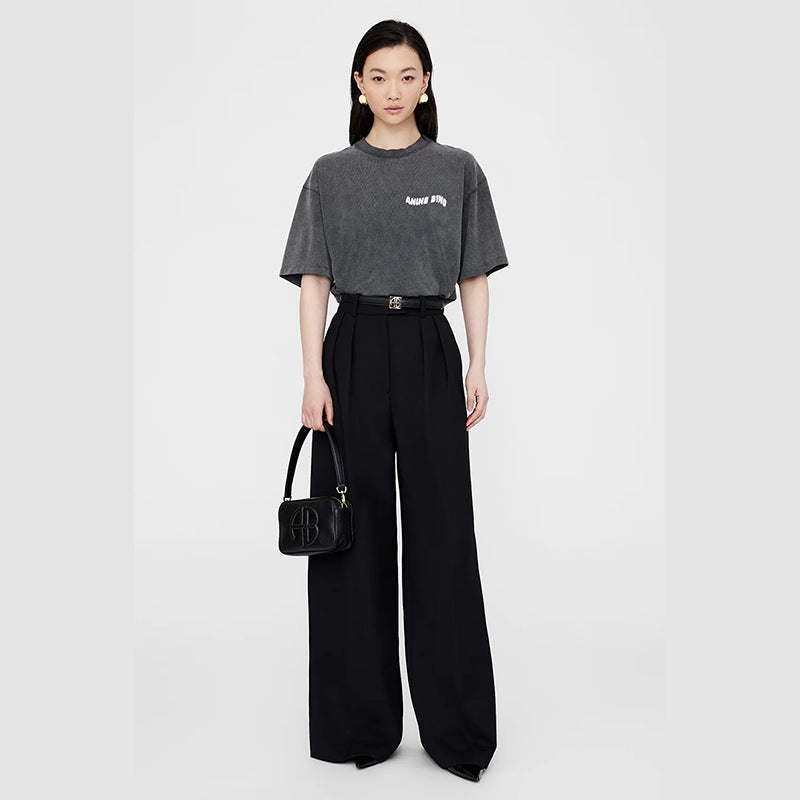 Women's Deformation Letter Printing Washed Fried Color Distressed Black Blouses