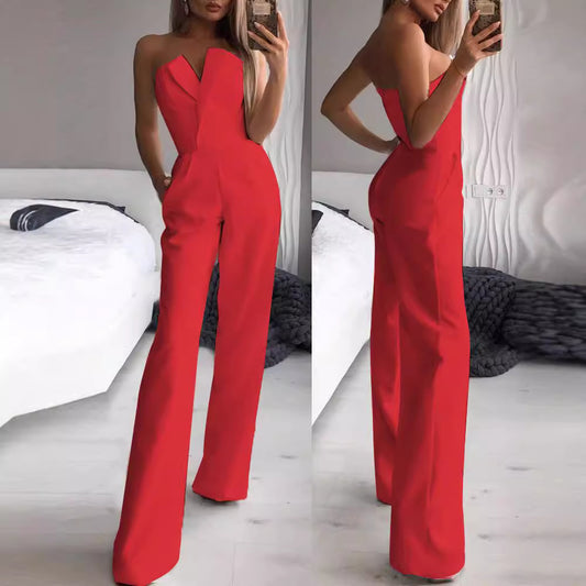 Chinese Long Style Slant Temperament Commute Jumpsuits