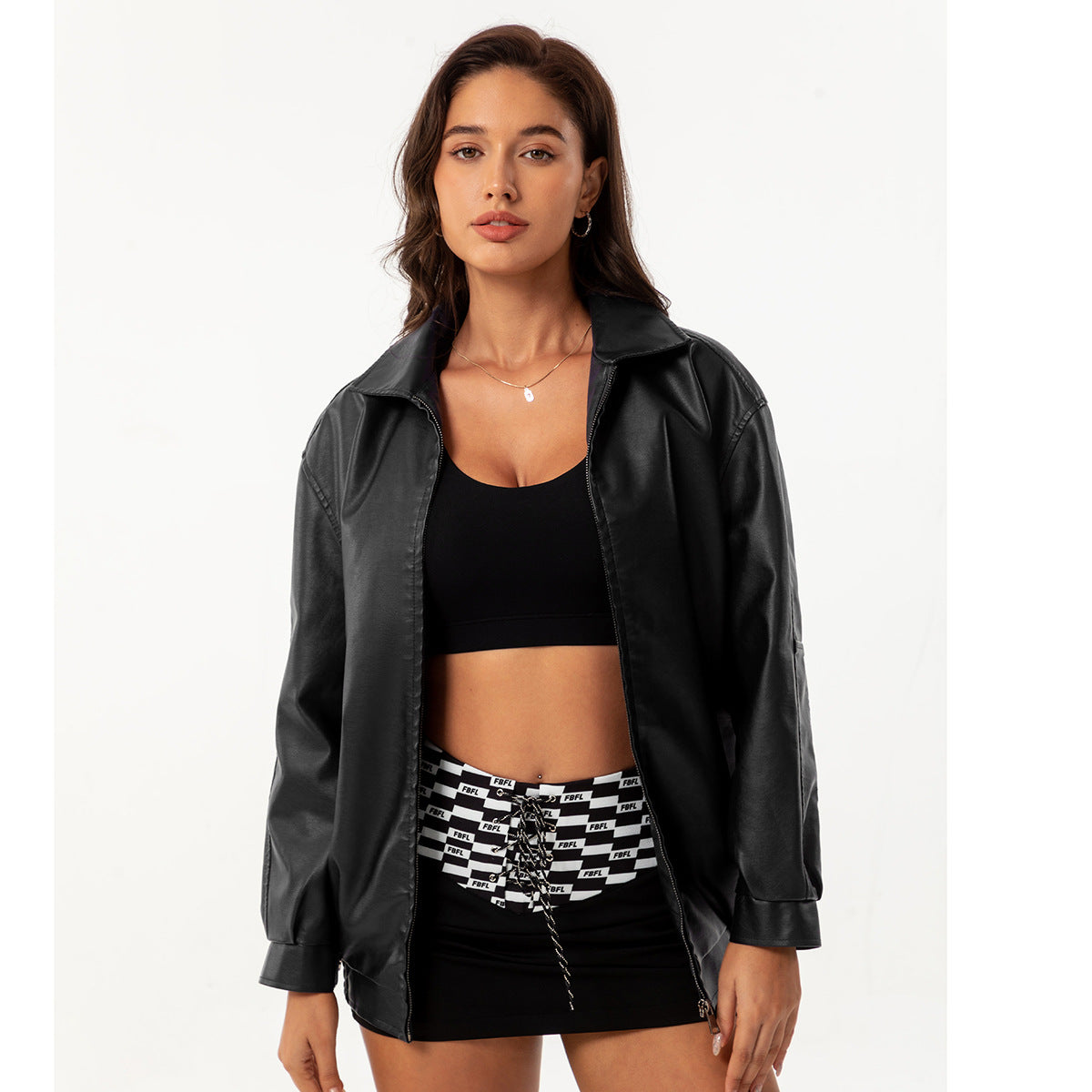 Popular Loose Leather Female Lady Long Jackets