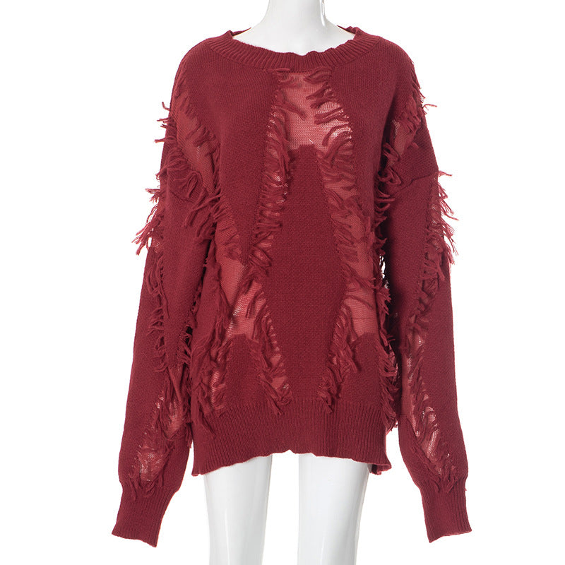 Women's Vintage Loose Lazy Style Knitted Tassel Blouses