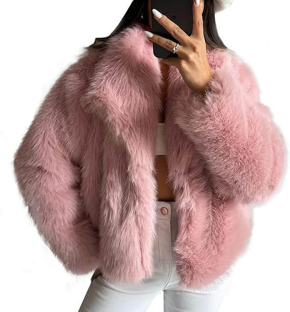 Women's Trendy Fur Faux Large Lapel Fox Coats