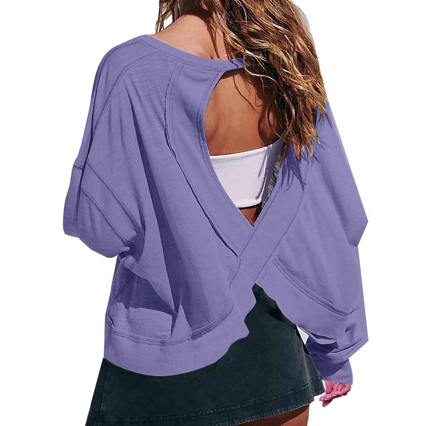 Women's Loose Long-sleeved Backless Age Reducing Round Blouses