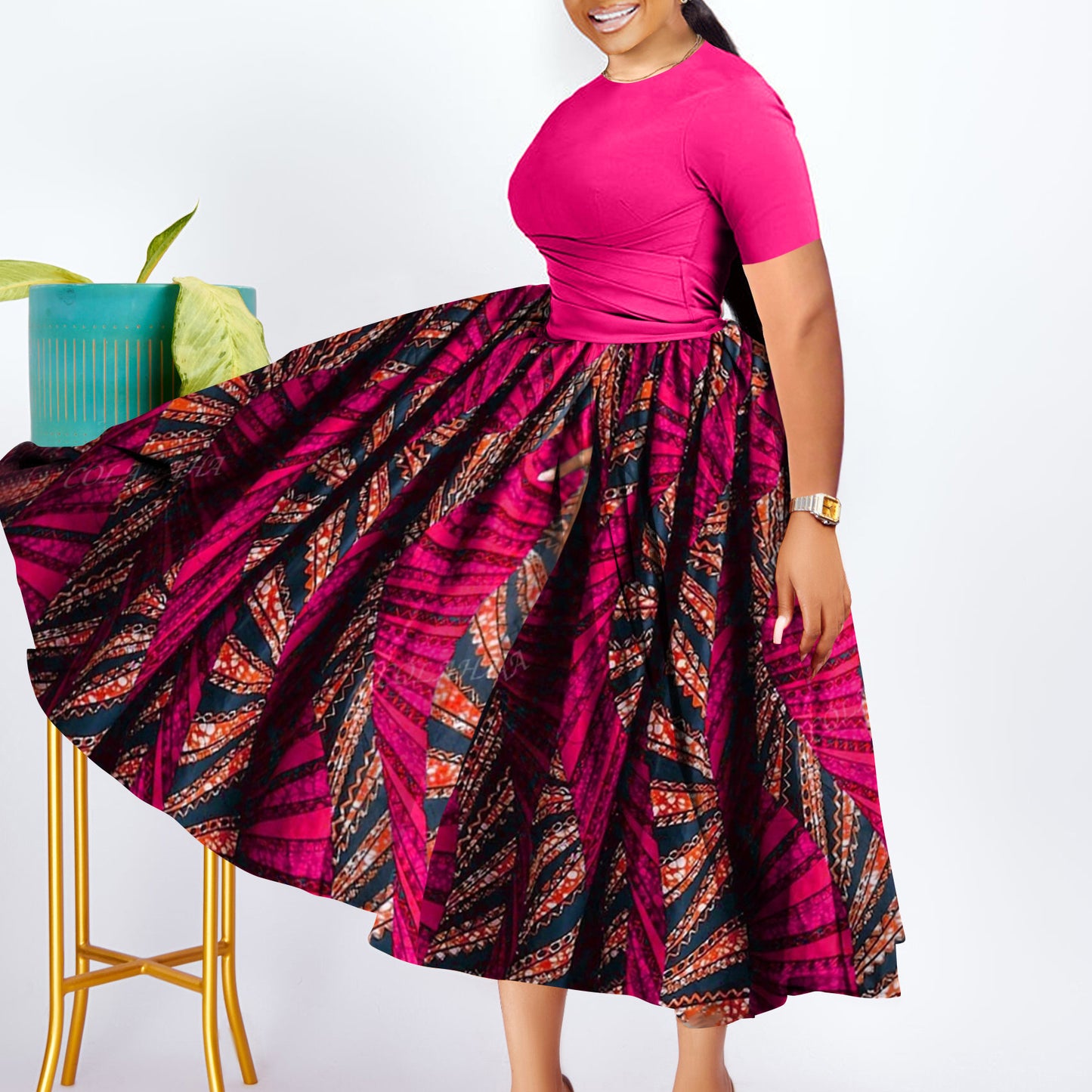 Women's Large Fashionable Elegant Pleated African Black Dresses