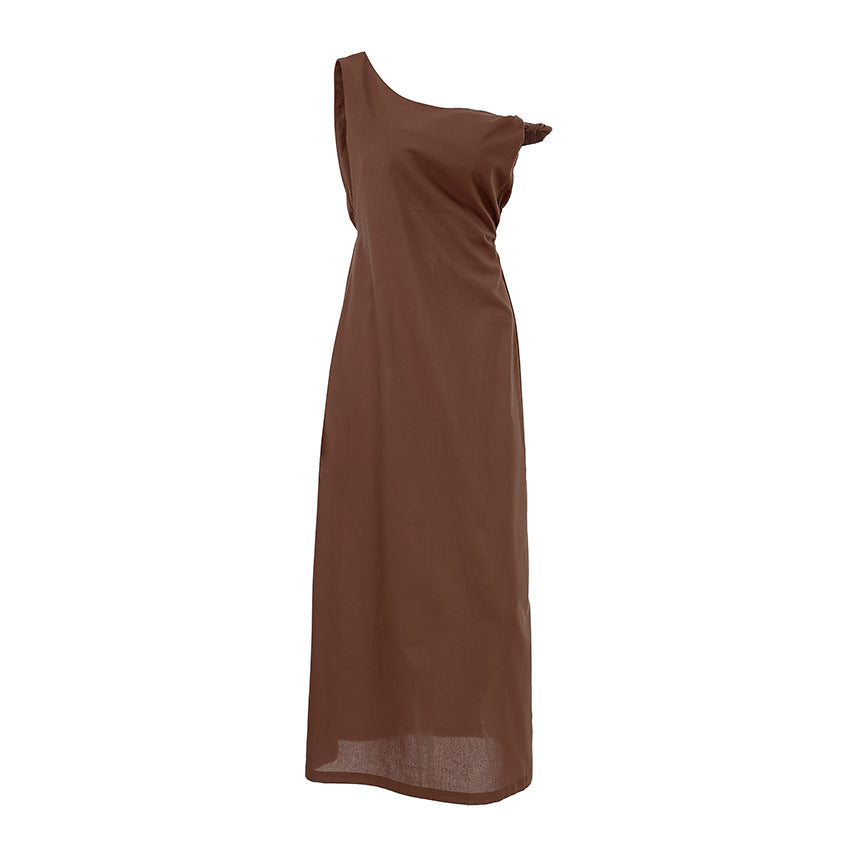 Women's Brown Dress Summer Design Tight Waist Dresses