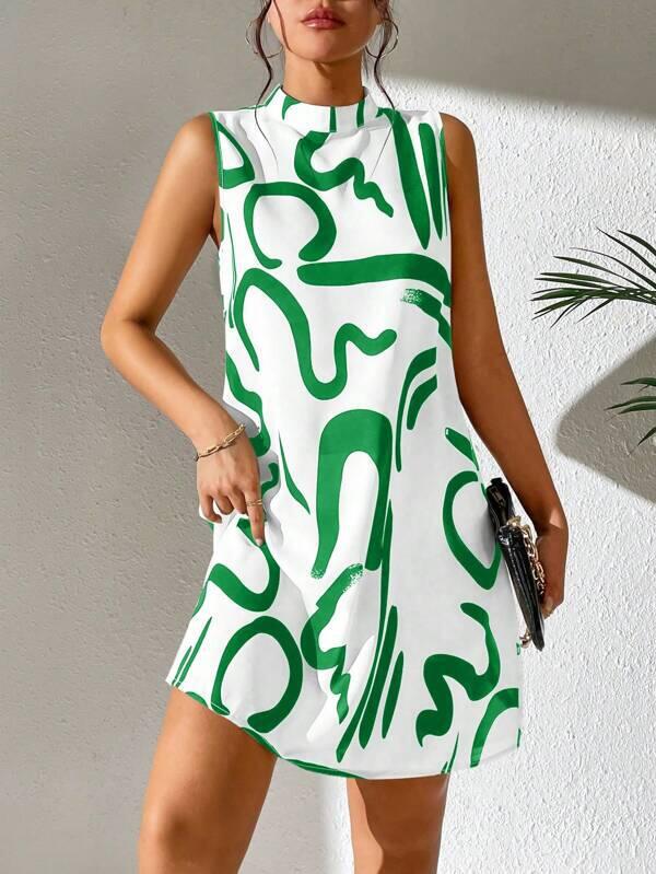 Women's Summer Printed Stand Collar Dress Dresses