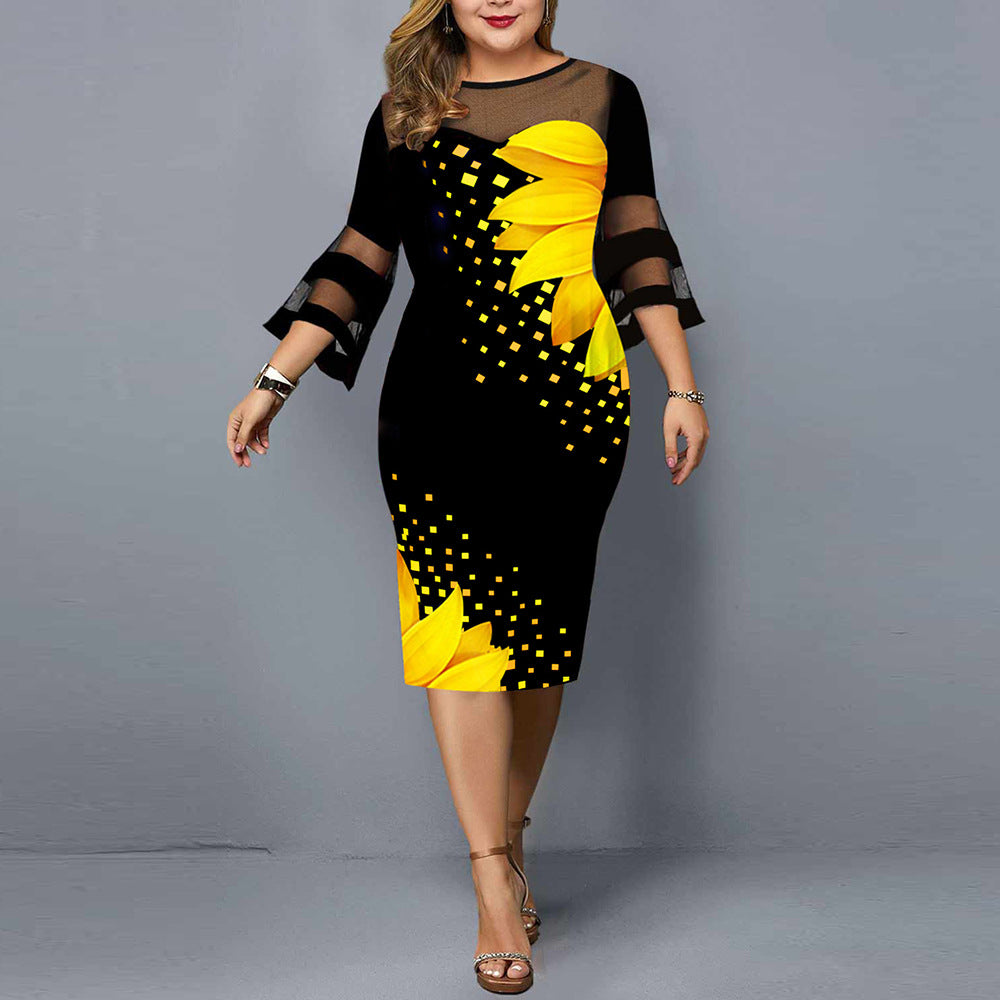 Women's Digital Printing Gauze Stitching Dress Extra Plus Size