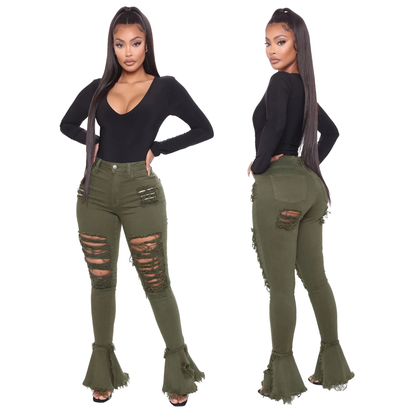 Fashion Water Washed Hole Trendy Patchwork Jeans