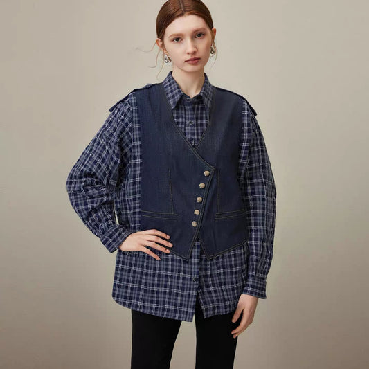 Graceful Italian Fake Two-piece Stitching Shirt Sweaters