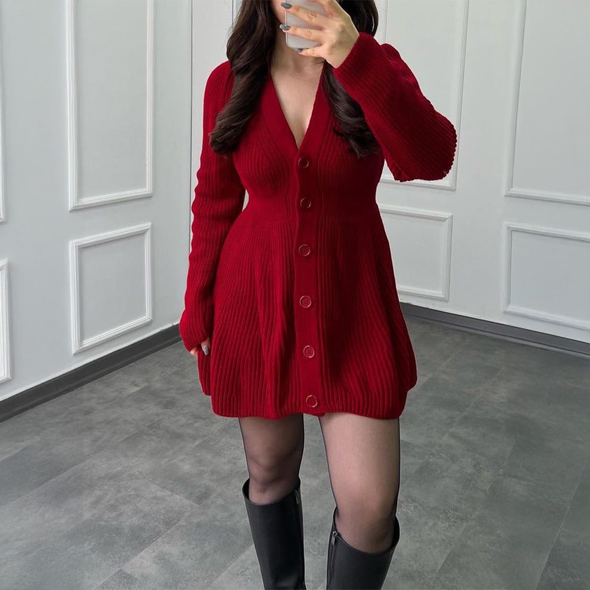 Women's Fashion Casual Long Sleeve Woolen Autumn Dress