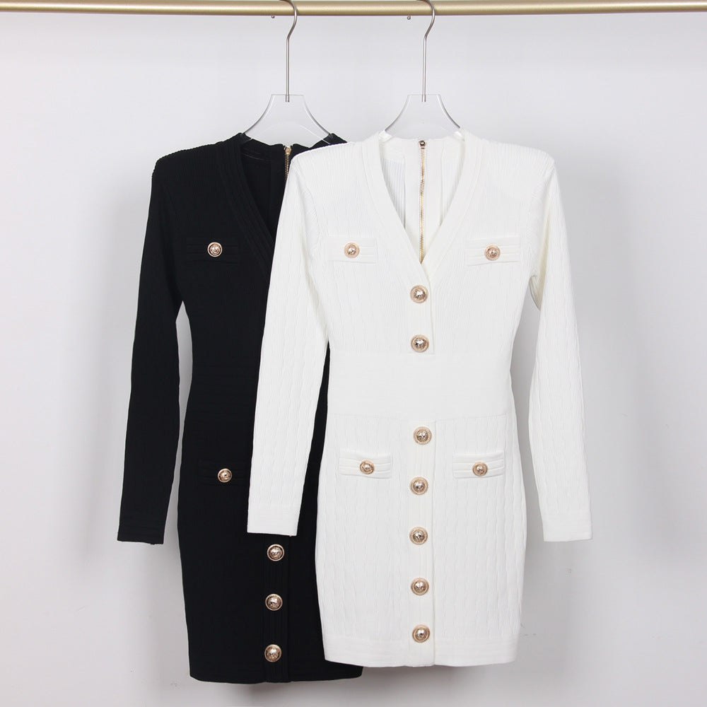 Fashionable High Quality Knitted Fabric Slim Fit Slimming Long Dresses