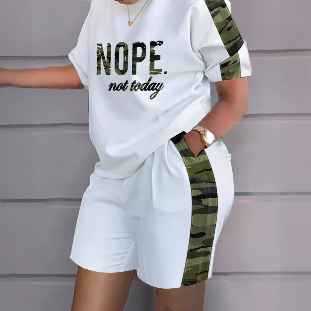 Women's Versatile Short-sleeved Two-piece Printed Commuter Suits