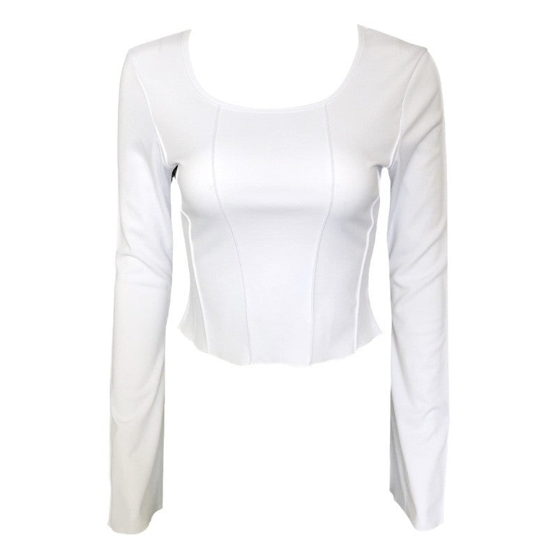 Women's Square Collar Slim Fit Pullover Long-sleeved Blouses