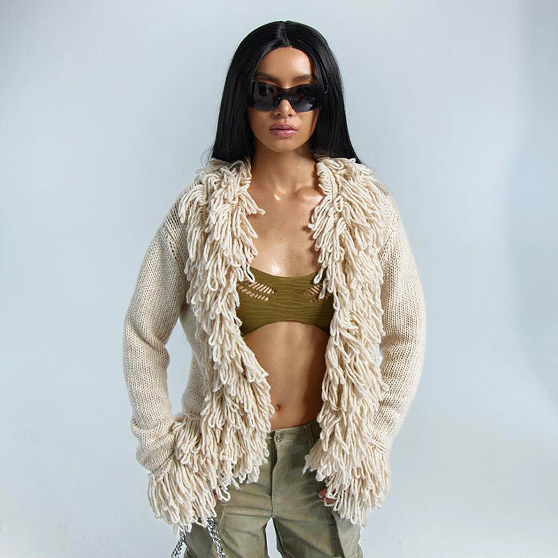 Women's Fashion Tassel Horn Long Sleeve Knitwear