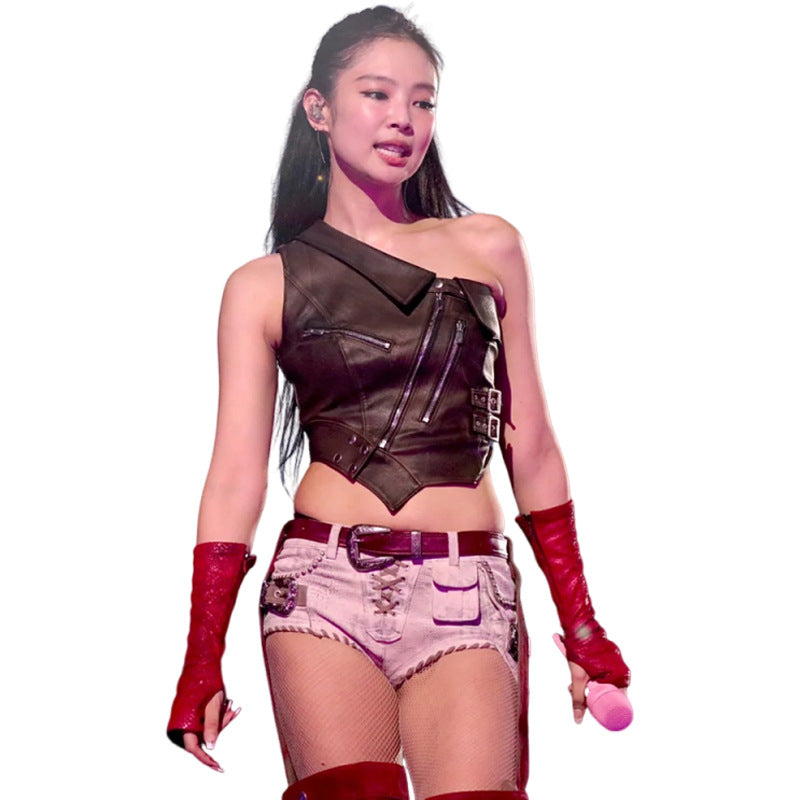 Women's Autumn Punk Asymmetric Oblique Zipper Design Tops