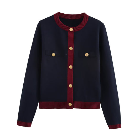 Women's Summer Versatile Contrast Color Gold Breasted Knitwear