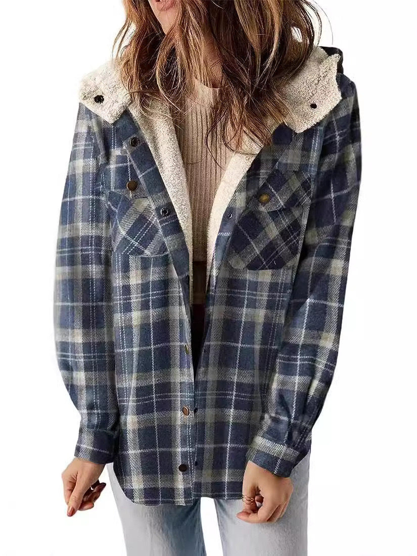 Women's Hooded Lamb Wool Thickened Fleece-lined Casual Blouses