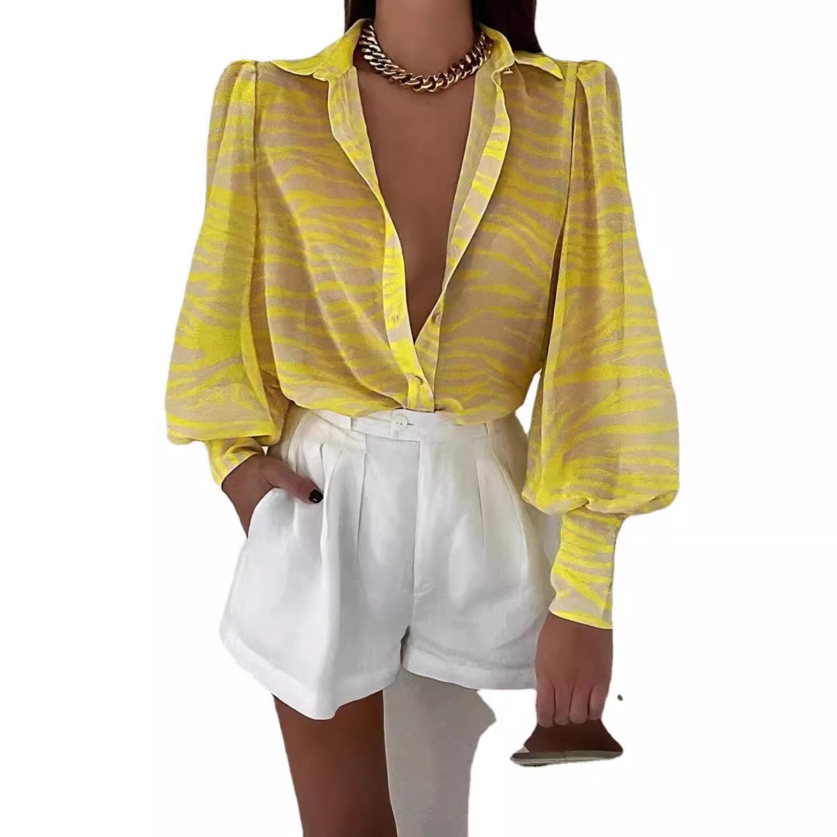Women's Sleeve Printed Shirt Spring Single-breasted Temperament Cardigans