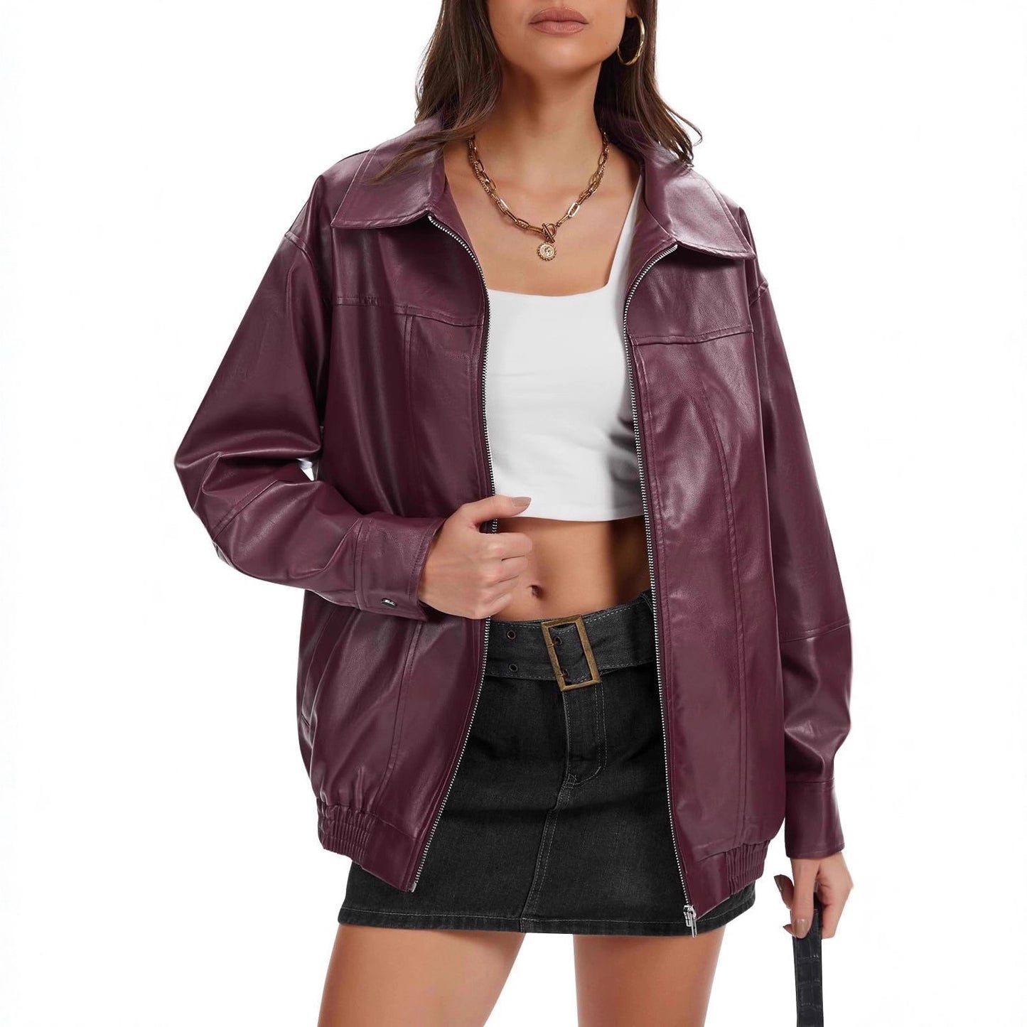 Pocket Loose Long Sleeve Leather Cool Jackets