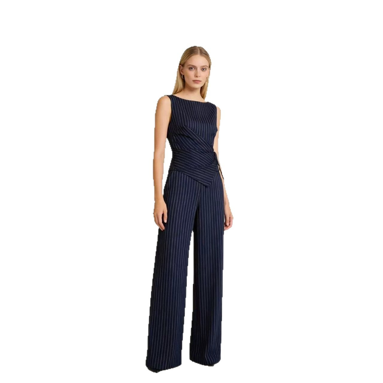 Temperament Bandage Round Neck Striped Sleeveless Fashion Casual Suit