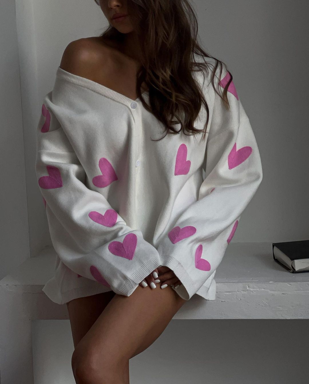 Women's Embroidery Love Thickening Long-sleeved Woolen Loose Cardigans