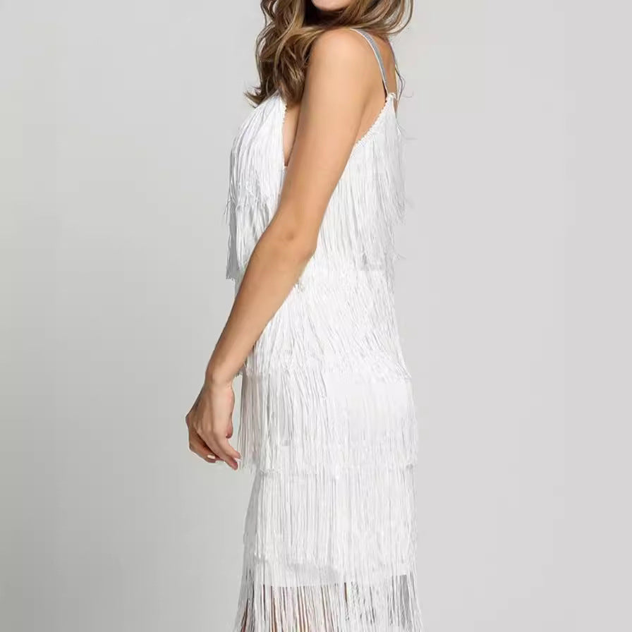 Women's Style Stitching Tassel Sleeveless A- Line Dresses