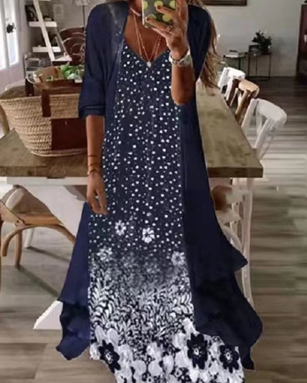 Women's Print Holiday Suspender Dress Indian Style Large Swing Dresses