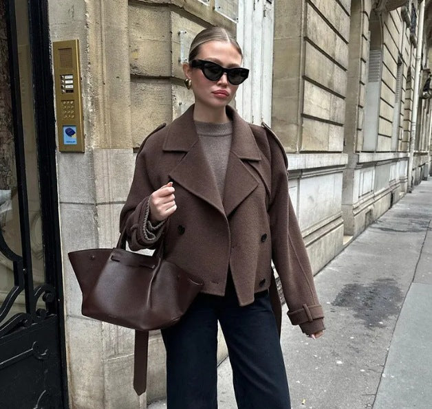 Women's Loose Double Buckle Lapel Long Overcoat Jackets