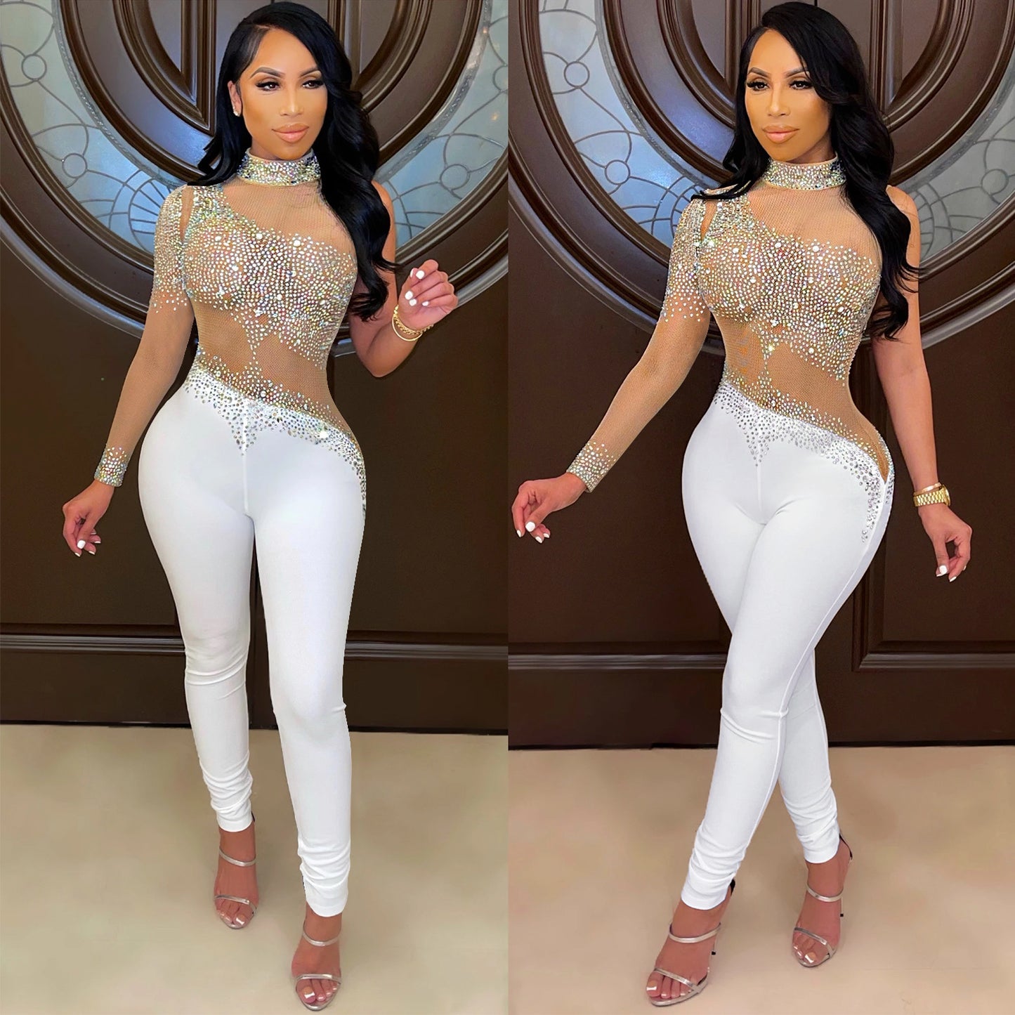 Women's Fashion Nightclub Mesh Milk Fiber Stitching Pants