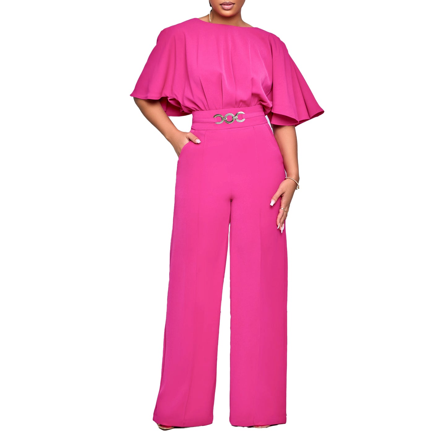Women's Summer Fashion Round Neck Solid Color Pants