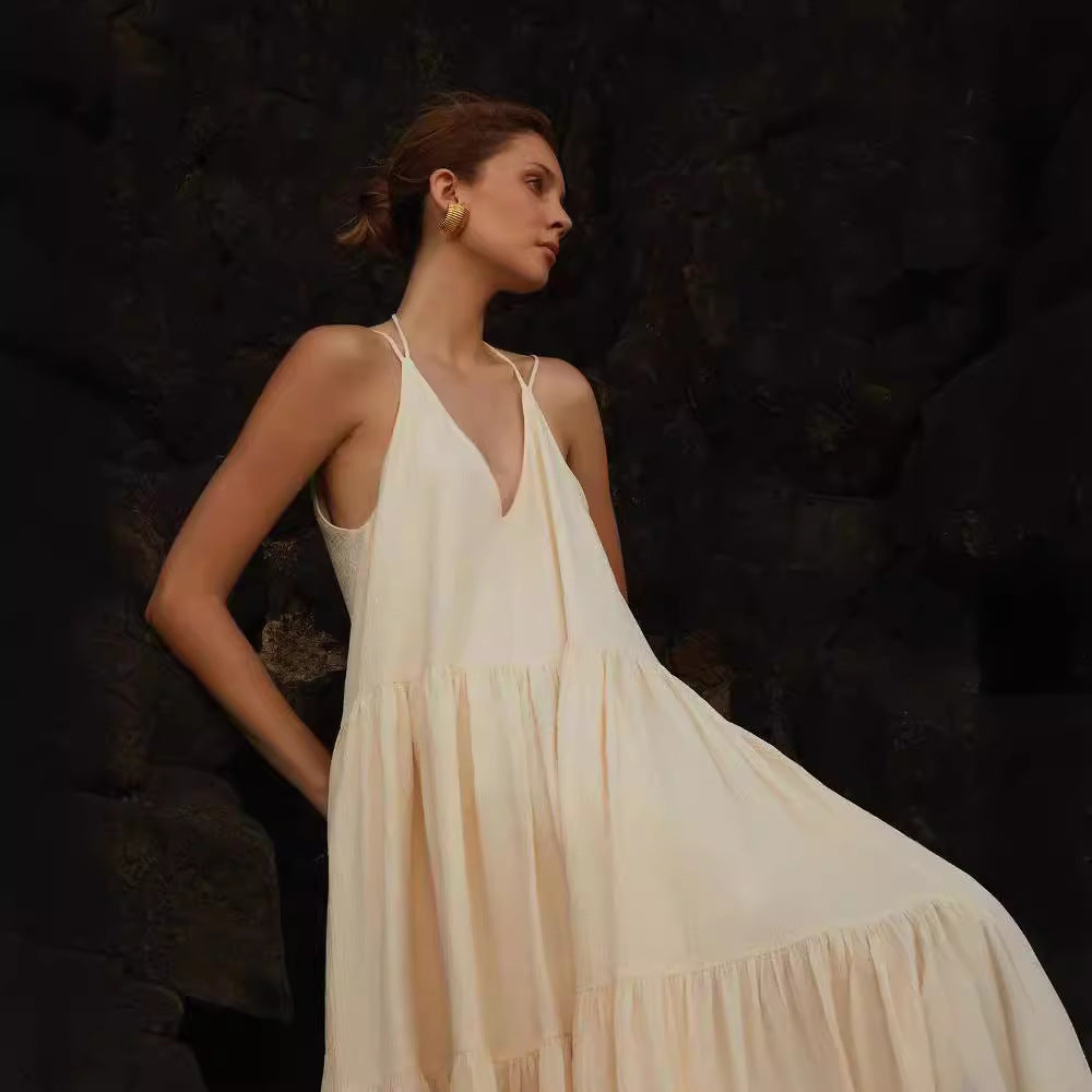 Women's European Loose Solid Color Pleated Irregular Dresses