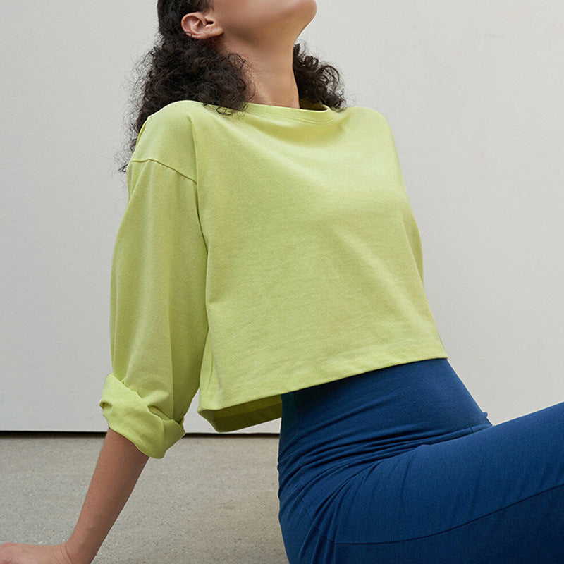 Women's Hot Short-sleeved T-shirt Summer Pure Cotton Solid Color Navel Blouses