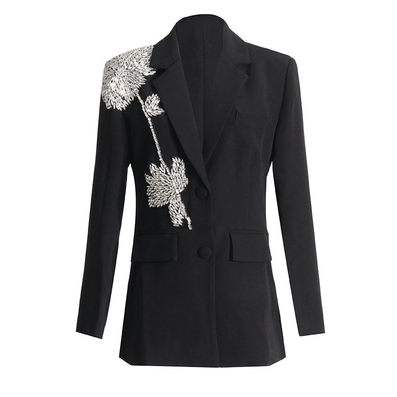 Women's Elegant Beaded Three-dimensional Flower Stitching Loose Blazers